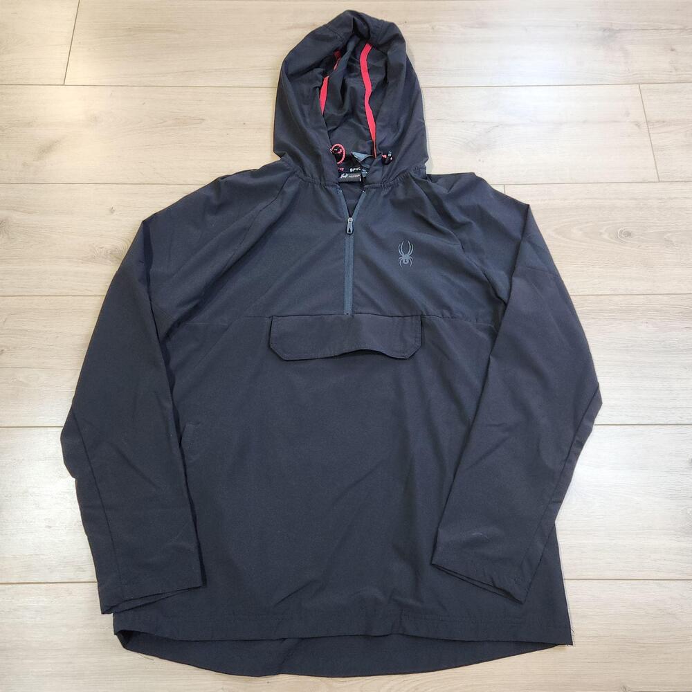 Spyder Active Jacket Mens Medium Black Hooded 1/4 Zip Softshell Windbreaker